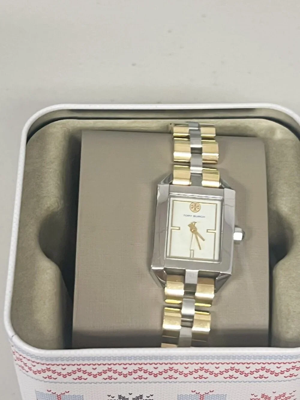 Tory Burch TBW1102 Ladies Two-Tone Rectangle Steel Watch 3ATM Dress Quartz Watch